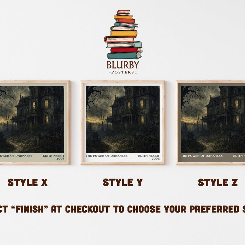 The Power of Darkness literary print in frame leaning in hallway – gothic wall art