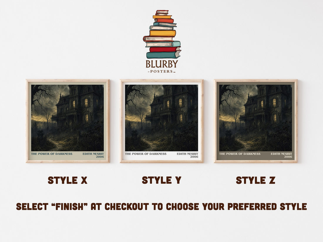The Power of Darkness literary print in frame leaning in hallway – gothic wall art (mockup)