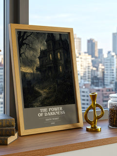 The Power of Darkness book cover print framed by window – literary home decor