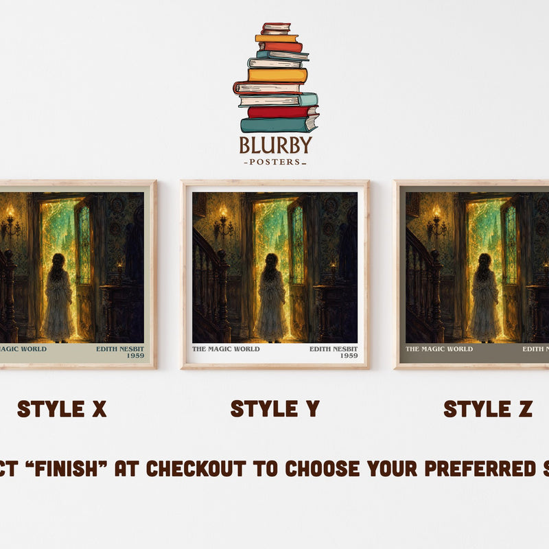 The Magic World literary print in frame leaning in hallway – childrens wall art