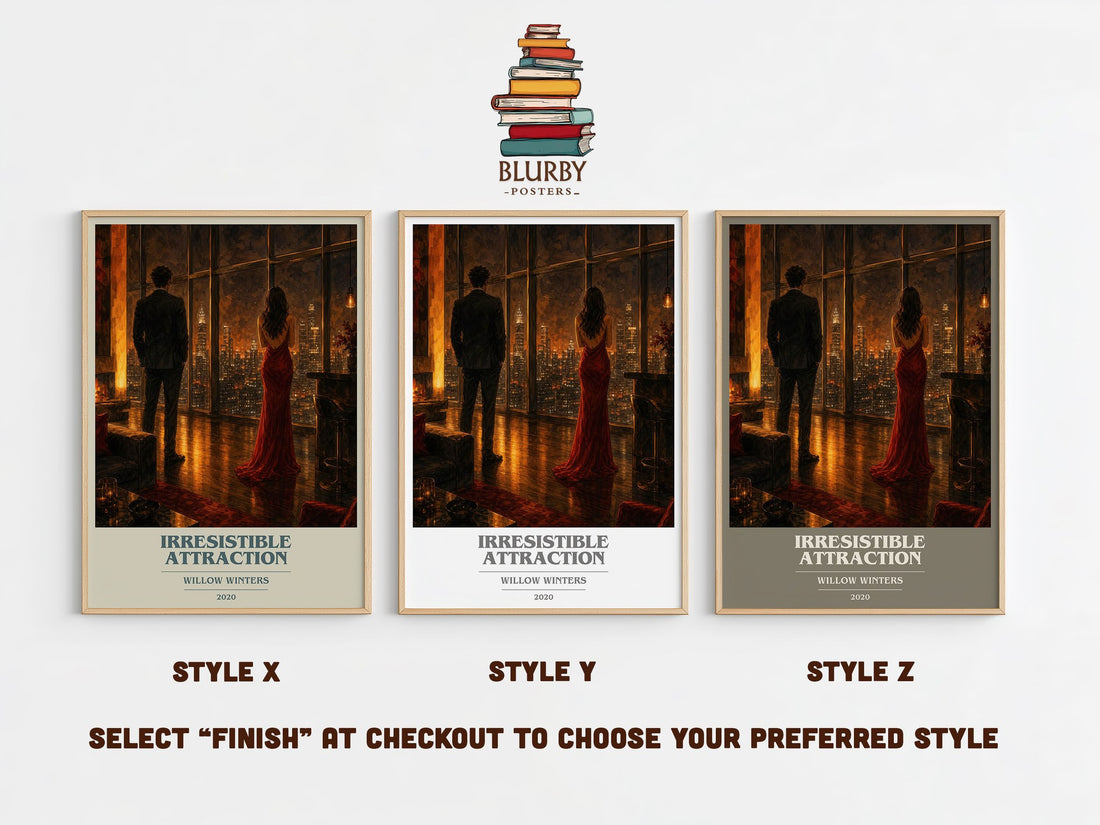 Irresistible Attraction book cover print in frame leaning in hallway – romance wall art (mockup)