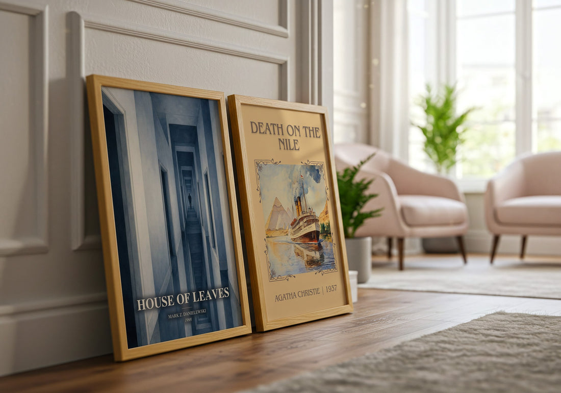 House of Leaves watercolour print framed by window – literary home decor
