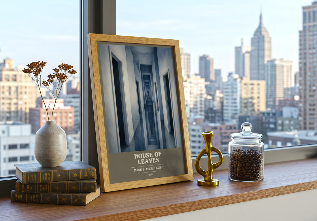 House of Leaves book cover print framed by window – literary home decor