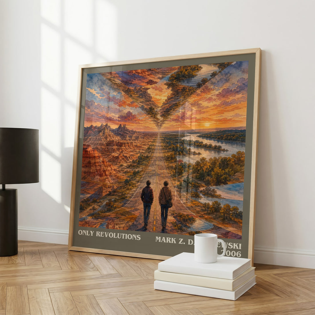 Only Revolutions Literary Art Print by Mark Z. Danielewski – large square framed print leaning against a wall