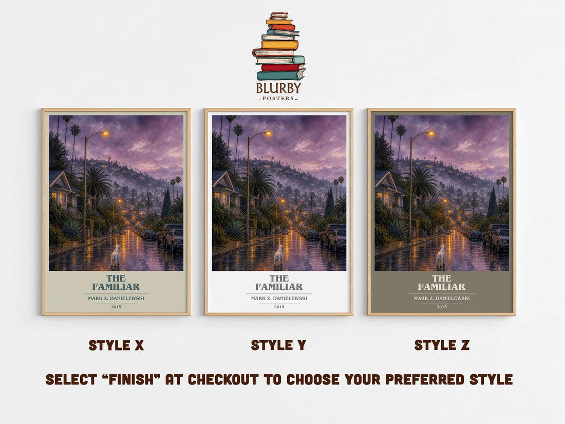 The familiar book cover print in frame leaning in hallway – literary fiction wall art (mockup)