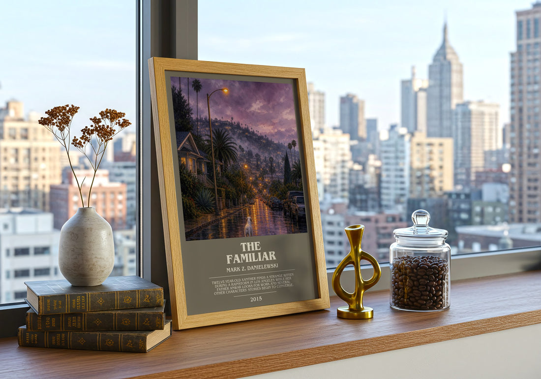 The familiar bookish print framed by window – literary home decor