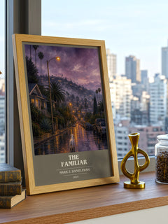 The familiar book cover print framed by window – literary home decor