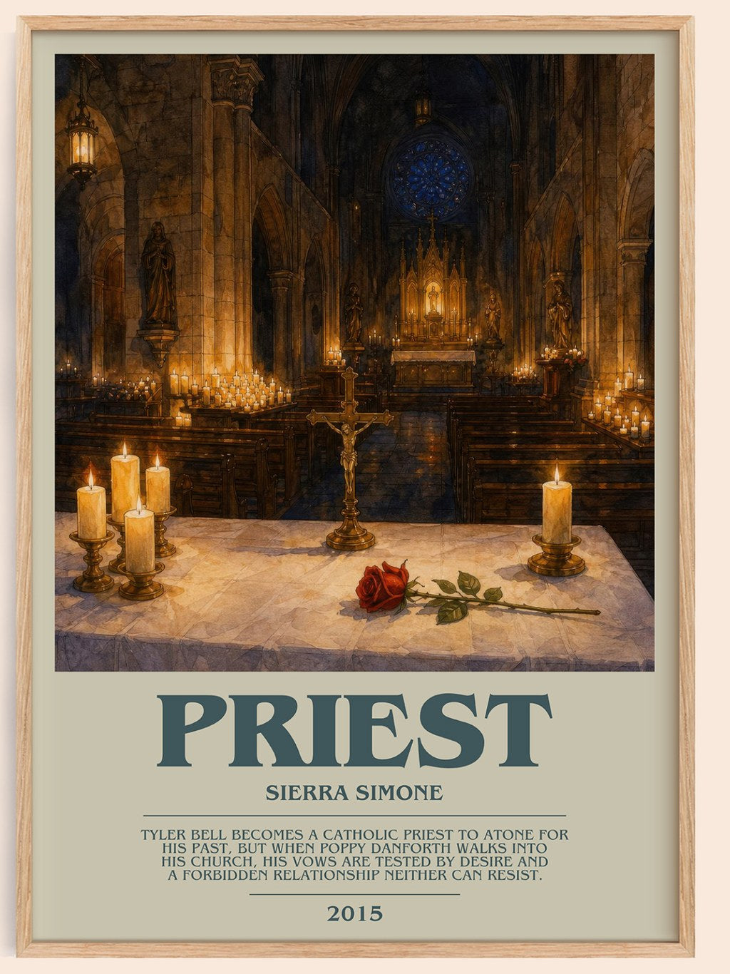 Priest bookish book poster by Sierra Simone – framed literary art print