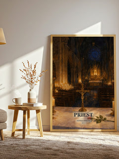 Priest watercolour print in frame leaning in hallway – romance wall art