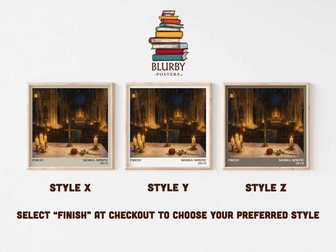 Priest literary print in frame leaning in hallway – romance wall art (mockup)