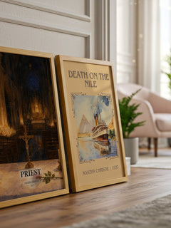 Priest watercolour print framed by window – literary home decor
