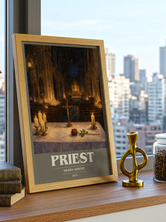 Priest book cover print framed by window – literary home decor