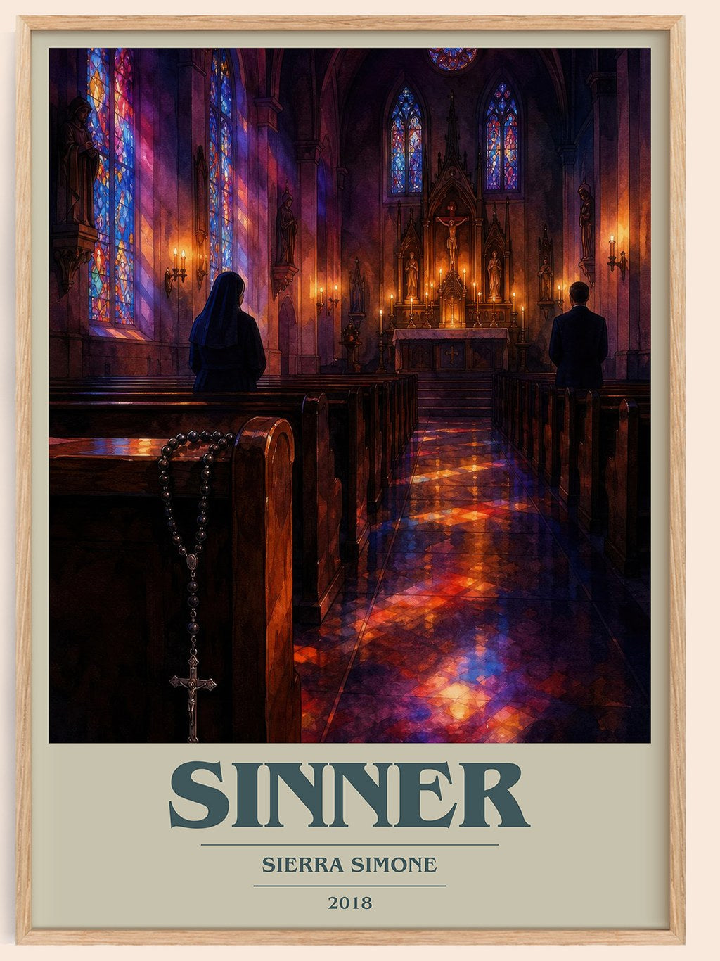 Sinner book cover book poster by Sierra Simone – framed literary art print