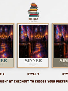 Sinner book cover print in frame leaning in hallway – romance wall art