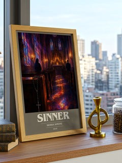 Sinner book cover print framed by window – literary home decor
