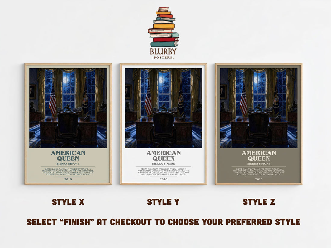 American Queen bookish print in frame leaning in hallway – romance wall art (mockup)