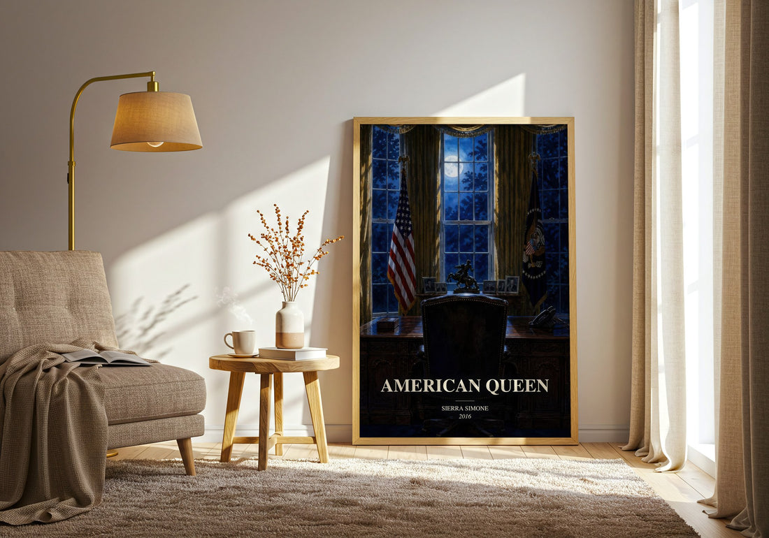 American Queen watercolour print in frame leaning in hallway – romance wall art