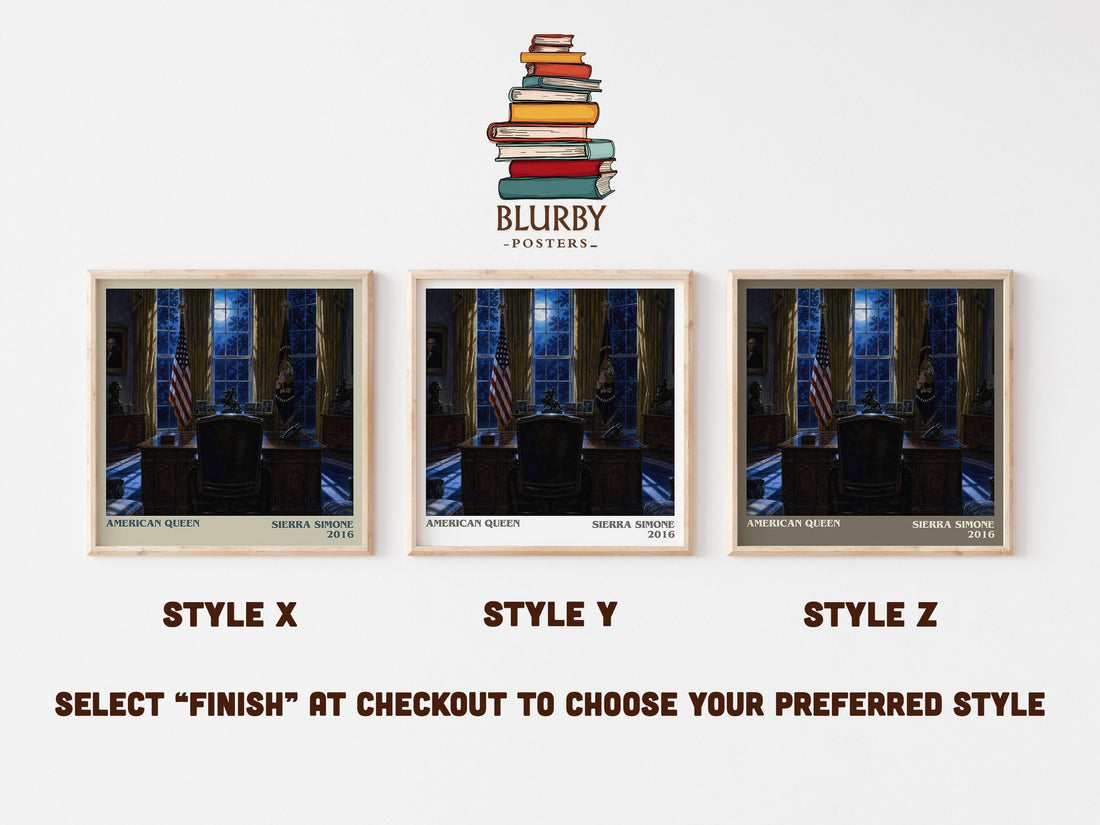 American Queen literary print in frame leaning in hallway – romance wall art (mockup)
