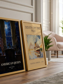 American Queen watercolour print framed by window – literary home decor