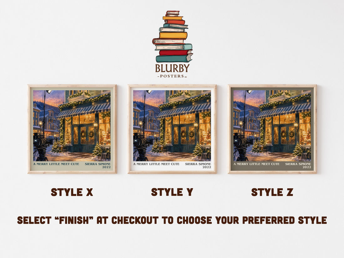 A Merry Little Meet Cute literary print in frame leaning in hallway – romance wall art (mockup)