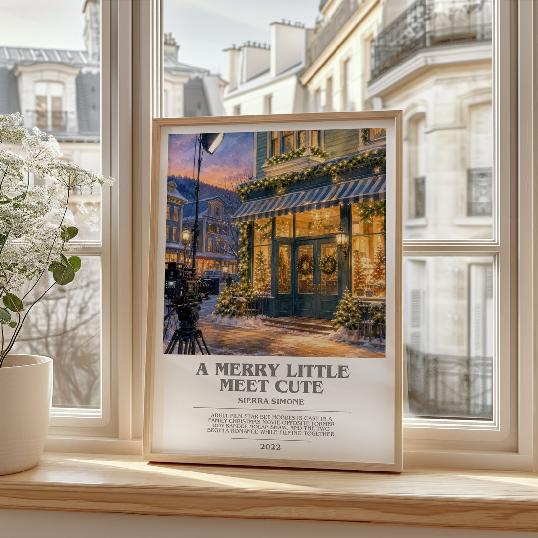 A Merry Little Meet Cute bookish poster colour and style options – Sierra Simone book art