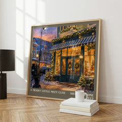 A Merry Little Meet Cute literary print framed by window – literary home decor
