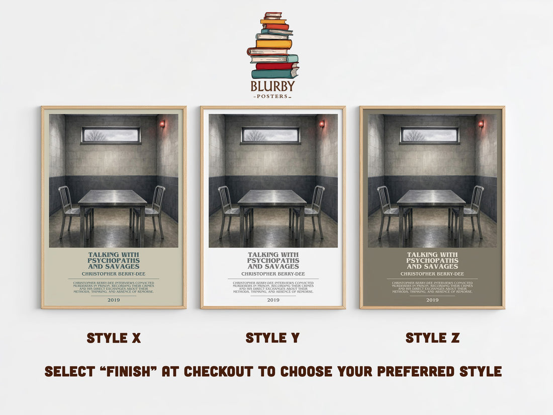 Talking With Psychopaths and Savages bookish print in frame leaning in hallway – non fiction wall art (mockup)