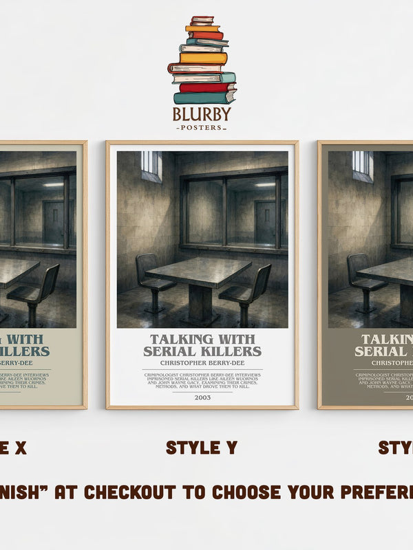 Talking with Serial Killers bookish print in frame leaning in hallway – non fiction wall art