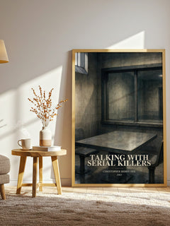 Talking with Serial Killers watercolour print in frame leaning in hallway – non fiction wall art