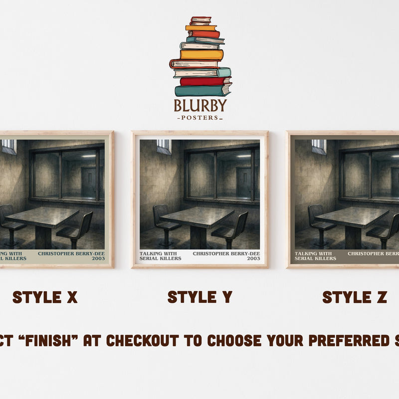 Talking with Serial Killers literary print in frame leaning in hallway – non fiction wall art