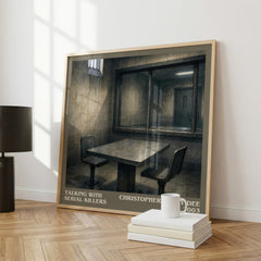 Talking with Serial Killers literary print framed by window – literary home decor