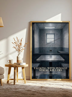 Talking With Female Serial Killers watercolour print in frame leaning in hallway – non fiction wall art