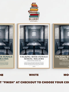 Talking With Female Serial Killers bookish print framed by window – Stone, White and Mocha side by side – choose your colour