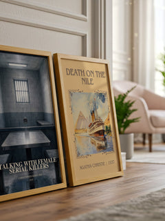 Talking With Female Serial Killers watercolour print framed by window – literary home decor