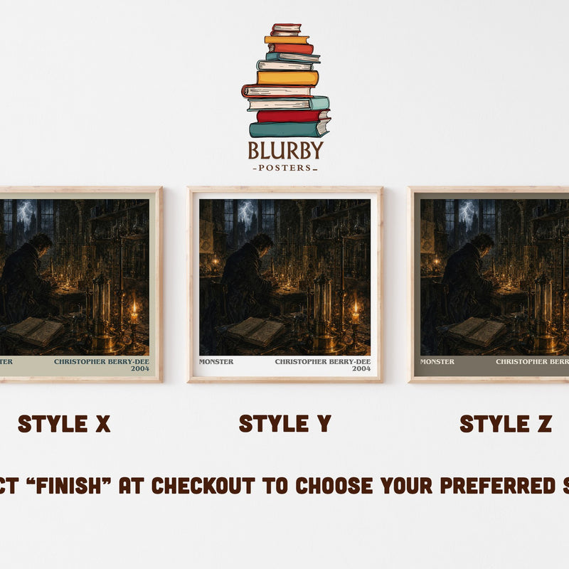 Monster literary print in frame leaning in hallway – non fiction wall art