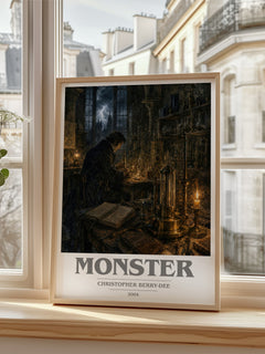 Monster Book Cover Poster by Christopher Berry-Dee – framed print by a bright window