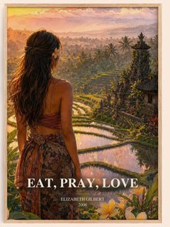 Eat, Pray, Love watercolour book poster by Elizabeth Gilbert – framed literary art print