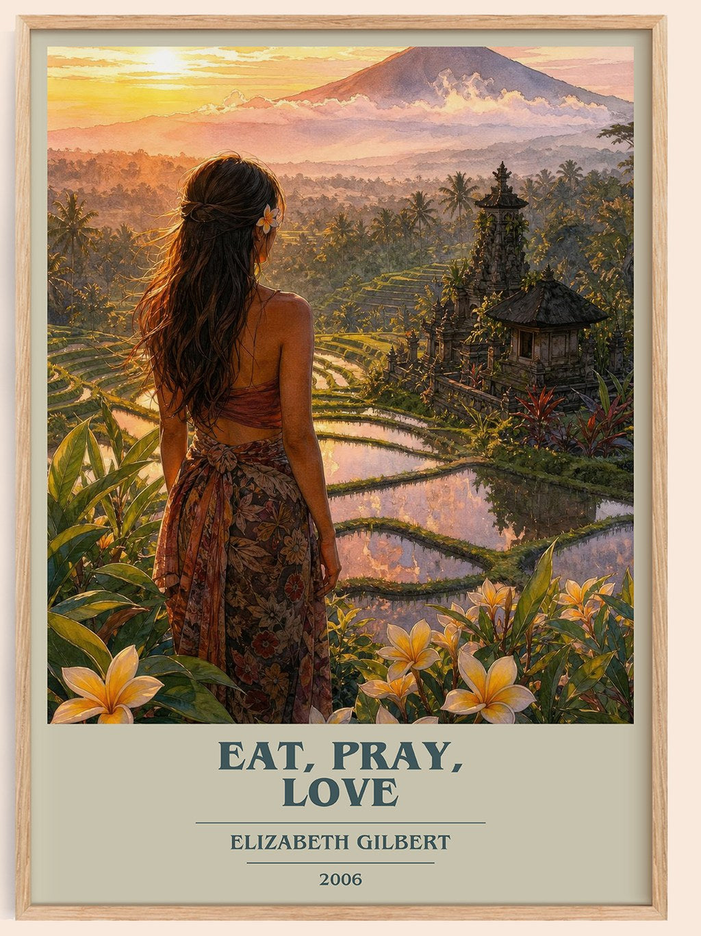 Eat, Pray, Love book cover book poster by Elizabeth Gilbert – framed literary art print