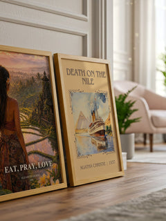 Eat, Pray, Love watercolour print framed by window – literary home decor