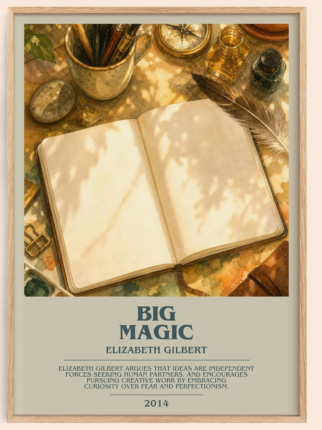 Big Magic bookish book poster by Elizabeth Gilbert – framed literary art print