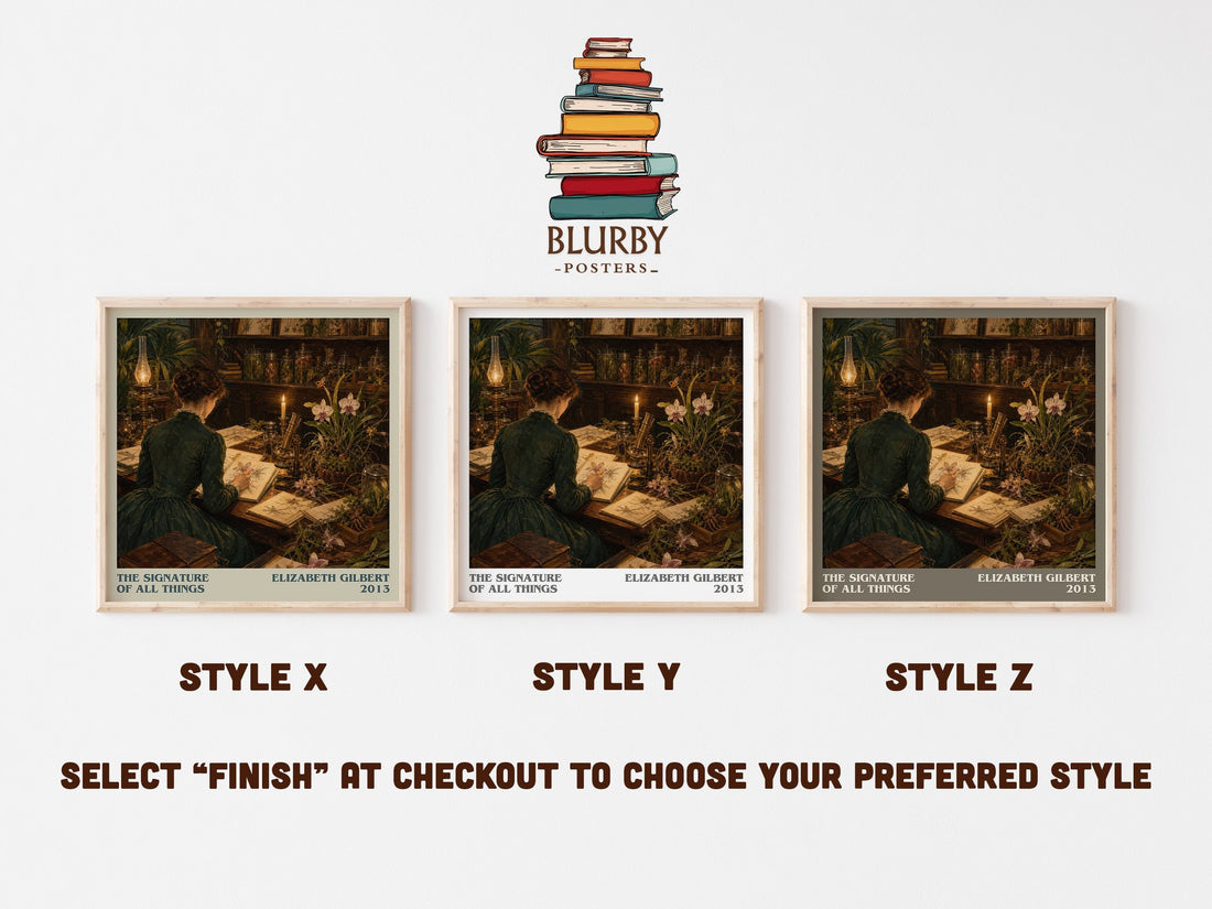 The signature of all things literary print in frame leaning in hallway – historical fiction wall art (mockup)
