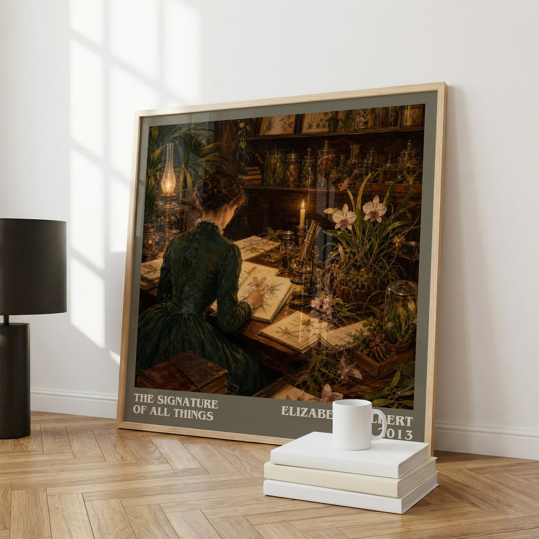The signature of all things literary print framed by window – literary home decor