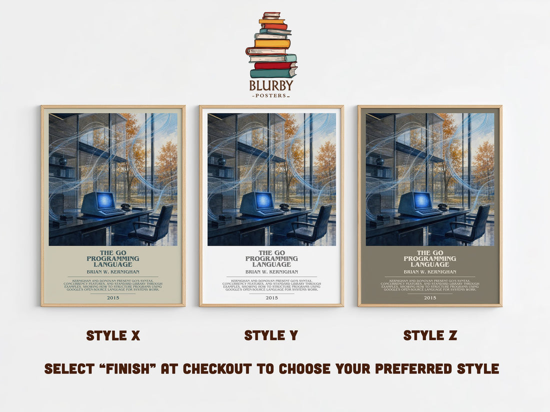 The Go Programming Language bookish print in frame leaning in hallway – non fiction wall art (mockup)