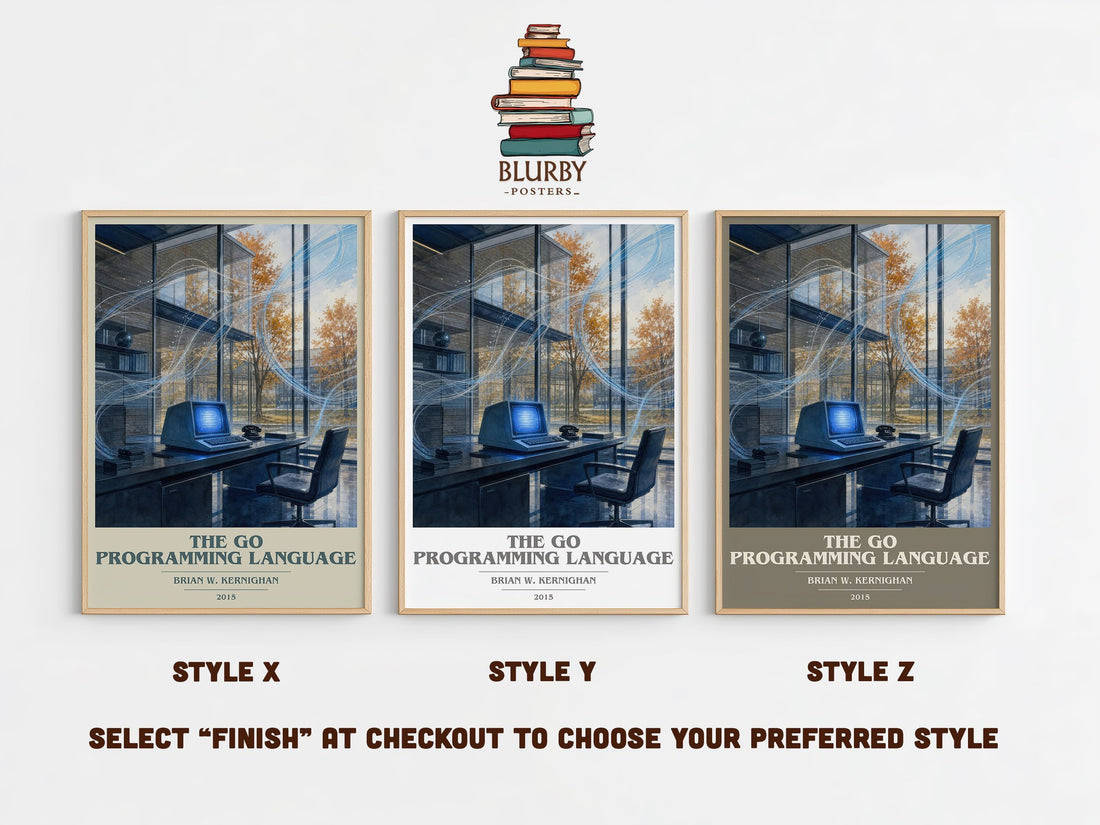 The Go Programming Language book cover print in frame leaning in hallway – non fiction wall art (mockup)