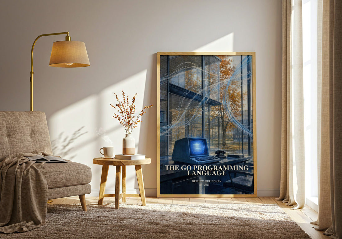 The Go Programming Language watercolour print in frame leaning in hallway – non fiction wall art