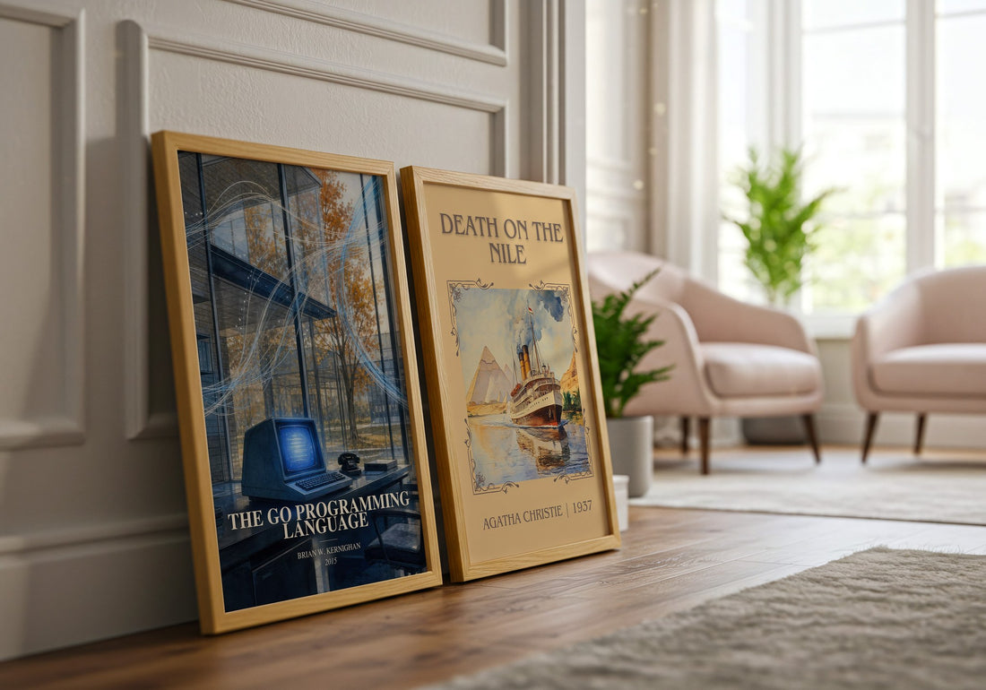 The Go Programming Language watercolour print framed by window – literary home decor