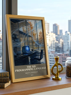 The Go Programming Language book cover print framed by window – literary home decor
