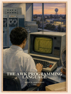 The AWK programming language watercolour book poster by Brian W. Kernighan – framed literary art print