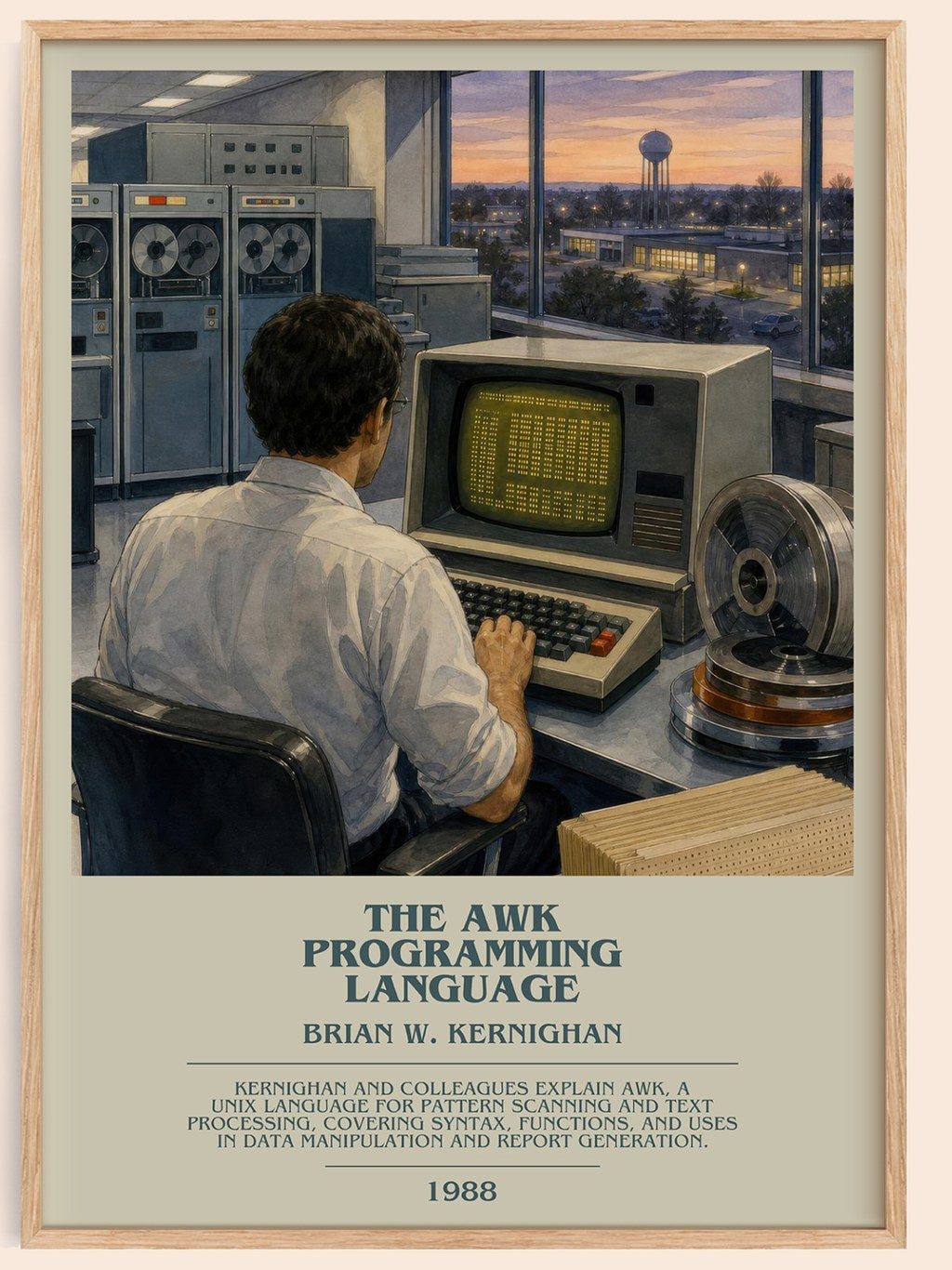 The AWK programming language bookish book poster by Brian W. Kernighan – framed literary art print