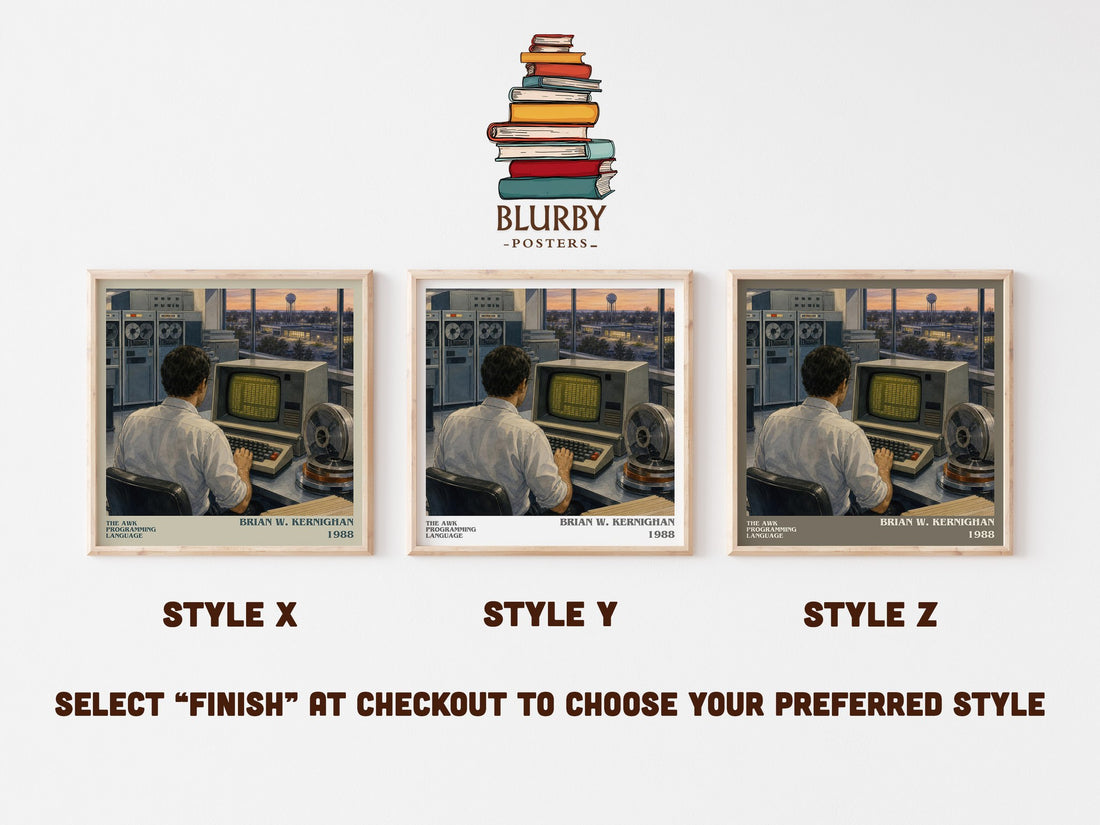 The AWK programming language literary print in frame leaning in hallway – non fiction wall art (mockup)